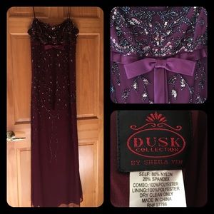 Burgundy Beaded Evening Dress